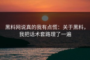 黑料网说真的我有点慌：关于黑料，我把话术套路理了一遍