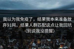 我以为我免疫了，结果我本来准备放弃91网，结果人群匹配这点让我回坑（别说我没提醒）